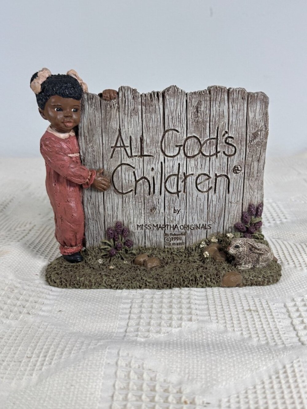 All Gods Children Sign God Is Love Miss Martha Originals 1994 Girl Fence & Bunny